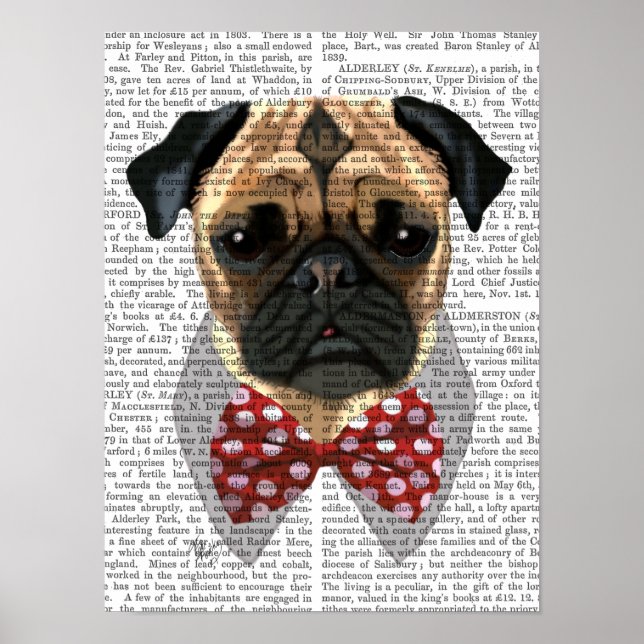Pug med Red and White Spotty Bow Tie Poster (Framsidan)