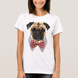 Pug med Red and White Spotty Bow Tie T Shirt