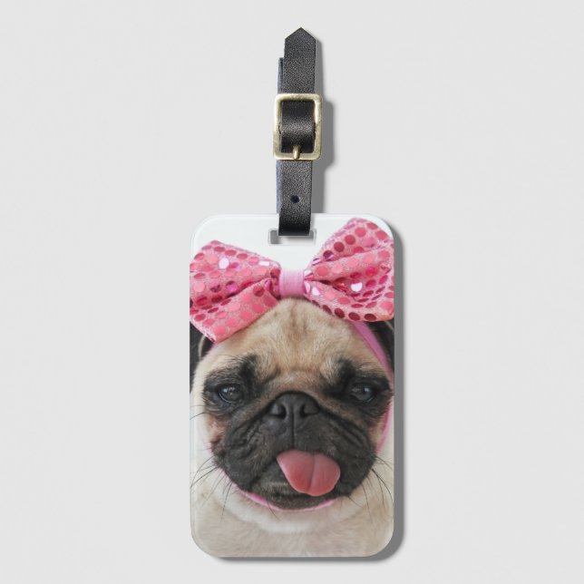Pug med Rosa Bow Bagagebricka (Framsida vertikal)