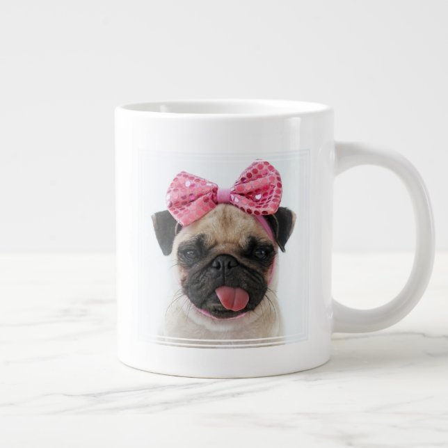 Pug med Rosa Bow Jumbo Mugg (Höger)