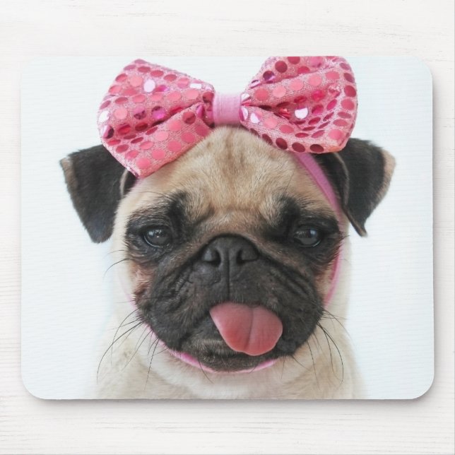 Pug med Rosa Bow Musmatta (Framsidan)