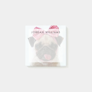 Pug med Rosa Bow Post-it Block