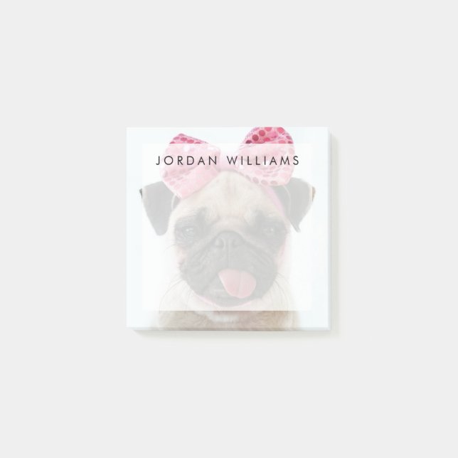 Pug med Rosa Bow Post-it Block (Framsida)