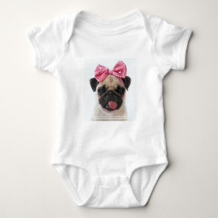 Pug med Rosa Bow T Shirt