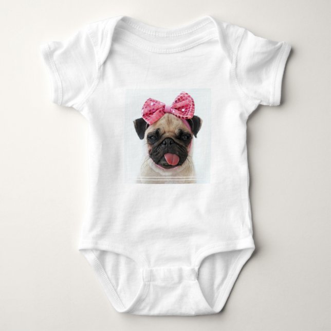 Pug med Rosa Bow T Shirt (Framsida)