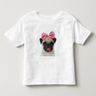 Pug med Rosa Bow T Shirt