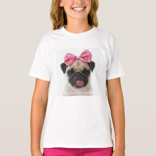 Pug med Rosa Bow T Shirt