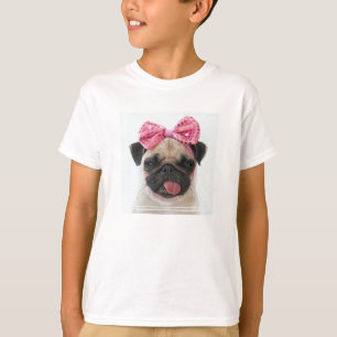 Pug med Rosa Bow T Shirt