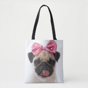 Pug med Rosa Bow Tygkasse