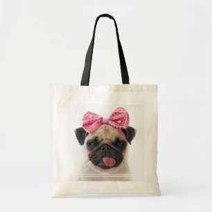 Pug med Rosa Bow Tygkasse
