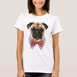Pug med rött dekorerat fält tee shirt