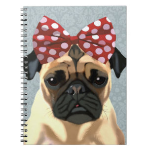 Pug med rött fack på huvud 2 anteckningsbok med spiral