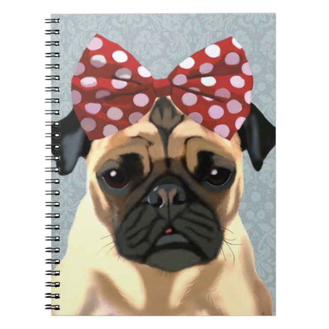 Pug med rött fack på huvud 2 anteckningsbok med spiral (Framsidan)
