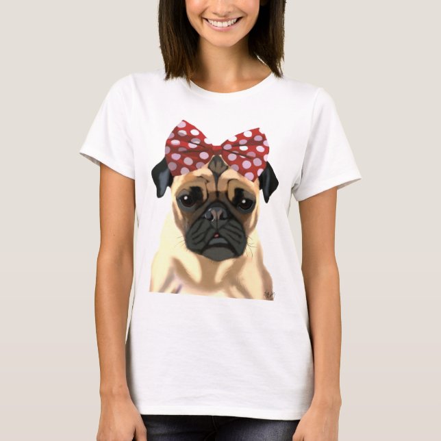 Pug med rött fack på huvud 2 tee shirt (Framsida)