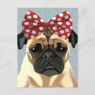 Pug med rött fack på huvud 2 vykort