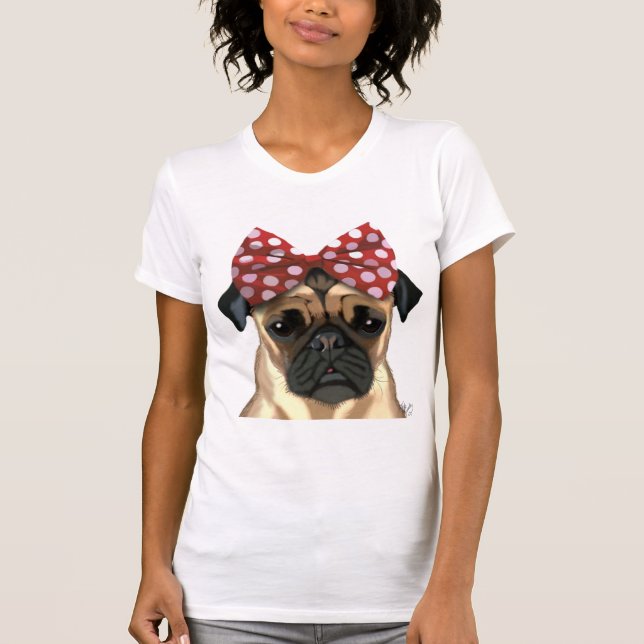 Pug med rött fack på huvudet tee shirt (Framsida)