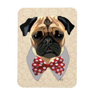 Pug med rött och vitt skoblock magnet