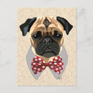 Pug med rött och vitt skoblock vykort