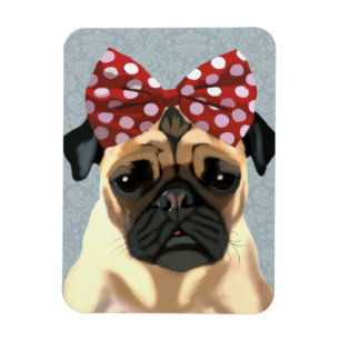 Pug med rött skoblock på huvud 2 magnet