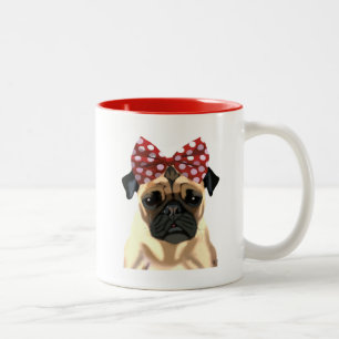 Pug med rött skoblock på huvud 2 Två-Tonad mugg