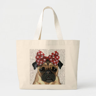Pug med rött skoblock på huvud jumbo tygkasse