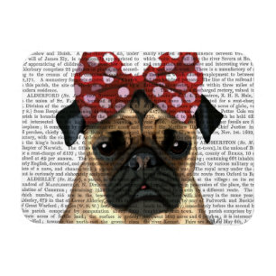 Pug med rött skoblock på huvud magnet