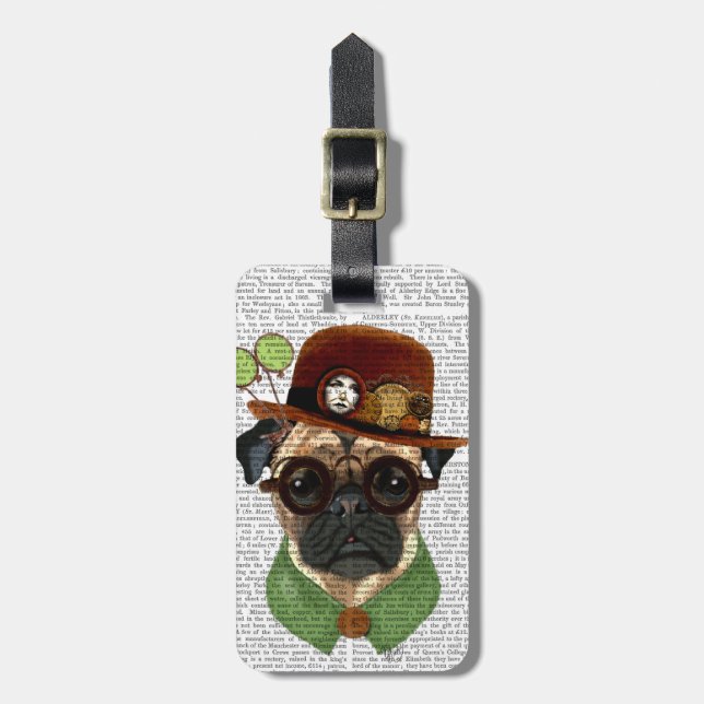 Pug med Steampunk Bowlareare Hat Bagagebricka (Vertikal Framsida)