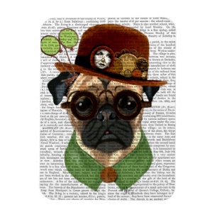 Pug med Steampunk Bowlareare Hat Magnet