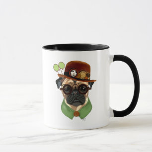 Pug med Steampunk Bowlareare Hat Mugg