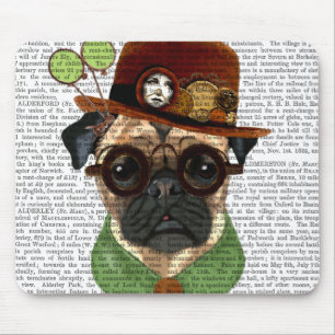 Pug med Steampunk Bowlareare Hat Musmatta