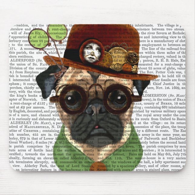 Pug med Steampunk Bowlareare Hat Musmatta (Framsidan)