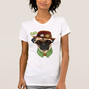 Pug med Steampunk Bowlareare Hat Tee Shirt