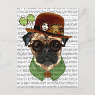 Pug med Steampunk Bowlareare Hat Vykort
