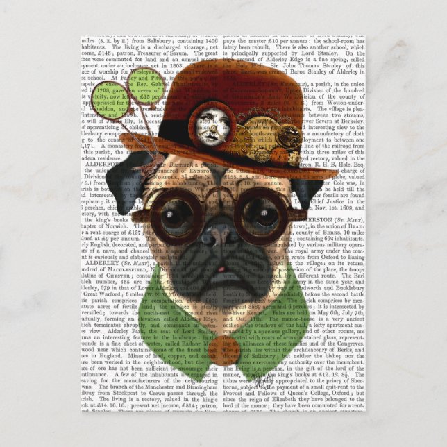 Pug med Steampunk Bowlareare Hat Vykort (Framsida)