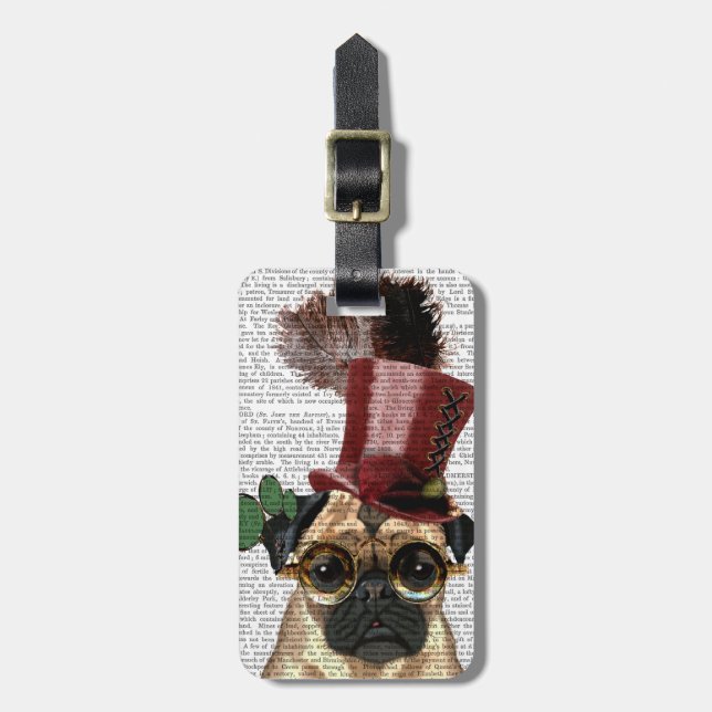 Pug med Steampunk Stil Top hat Bagagebricka (Vertikal Framsida)