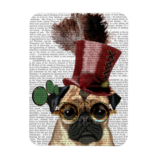 Pug med Steampunk Stil Top hat Magnet (Vertikal)