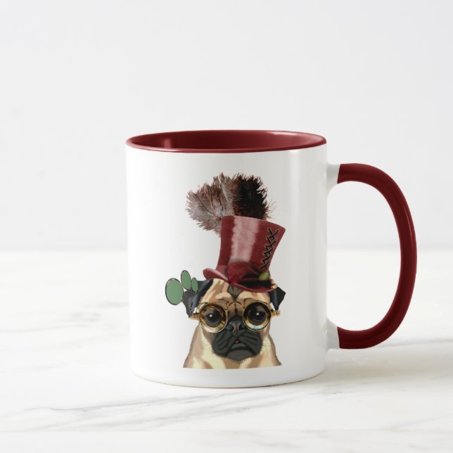 Pug med Steampunk Stil Top hat Mugg (Höger)