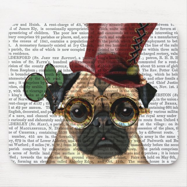 Pug med Steampunk Stil Top hat Musmatta (Framsidan)