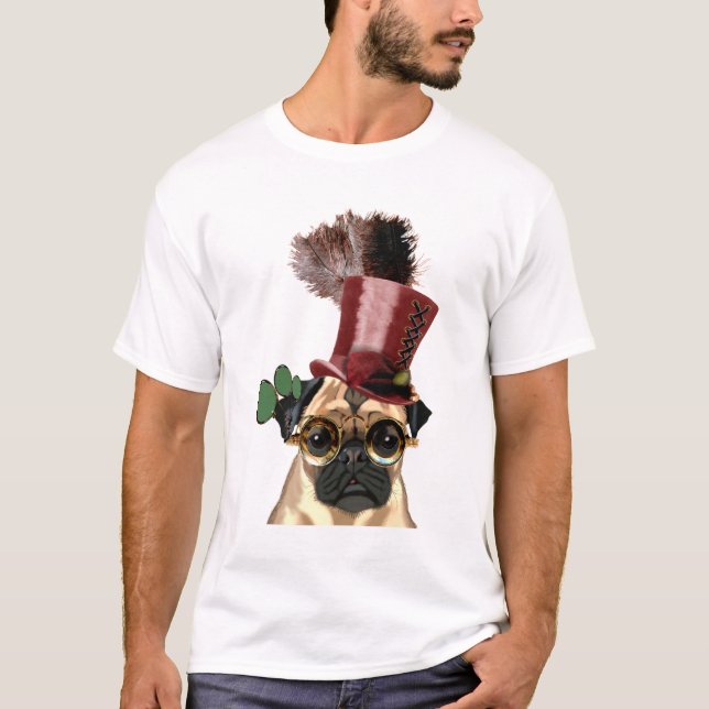 Pug med Steampunk Stil Top hat T-shirt (Framsida)