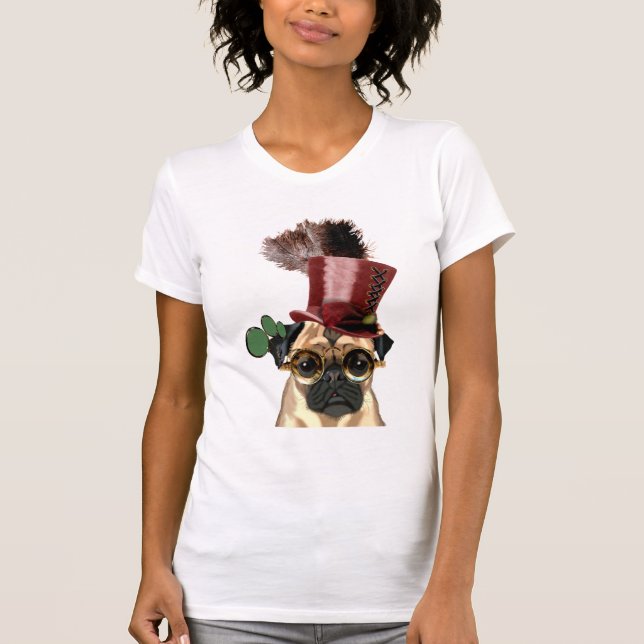 Pug med Steampunk Stil Top hat T-shirt (Framsida)