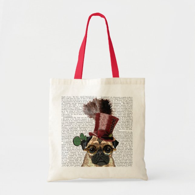 Pug med Steampunk Stil Top hat Tygkasse (Framsidan)