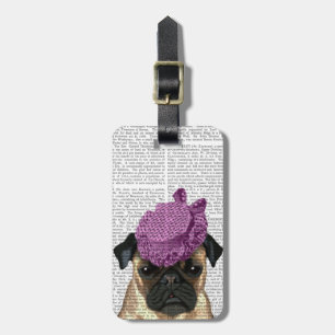 Pug med Vintage Lila Hat Bagagebricka