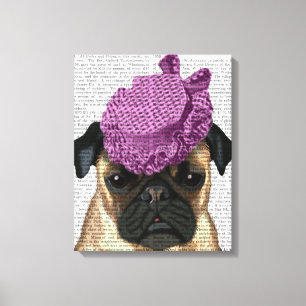 Pug med Vintage Lila Hat Canvastryck