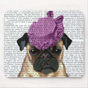 Pug med Vintage Lila Hat Musmatta