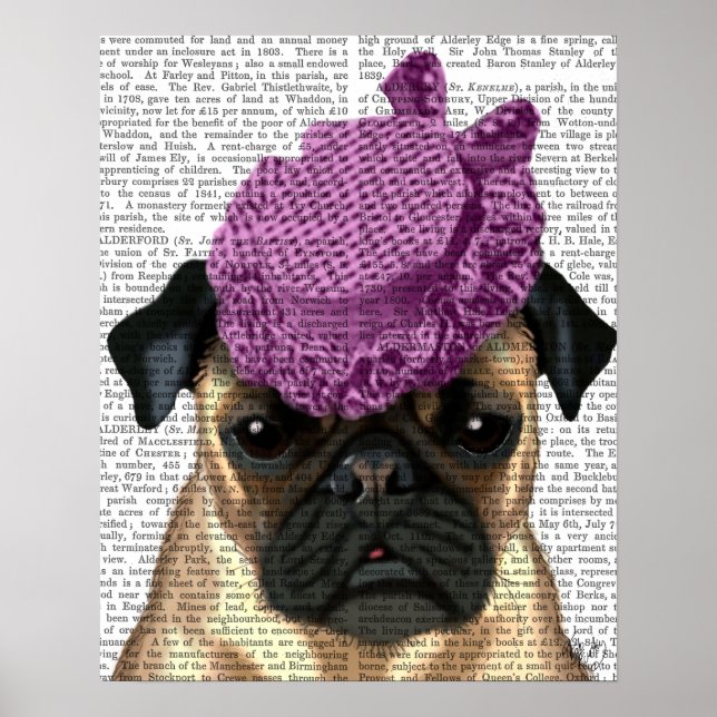Pug med Vintage Lila Hat Poster (Framsidan)