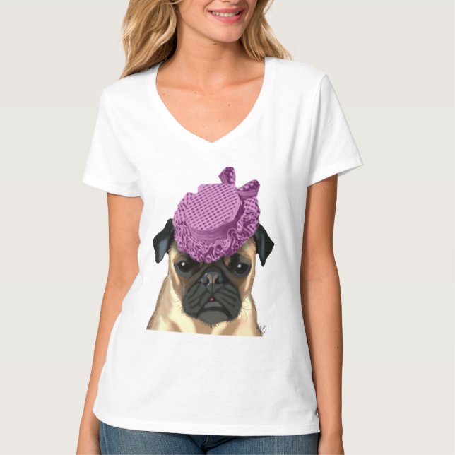 Pug med Vintage Lila Hat Tee (Framsida)