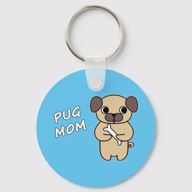 PUG MOM - Himmelsblå Nyckelring (Framsida)
