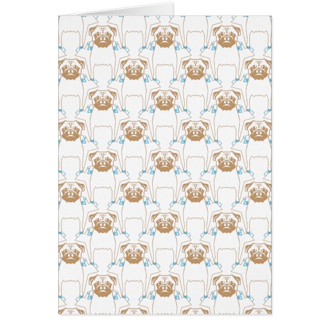 Pug mönster brun blå hälsningskort (Framsidan)