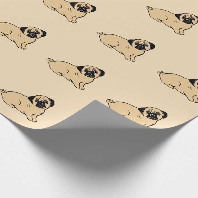 Pug Mönster Creme Wrapping Papprare Presentpapper (Hörn)