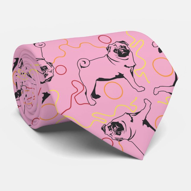 Pug mönster grå bakgrund slips (Rullad)